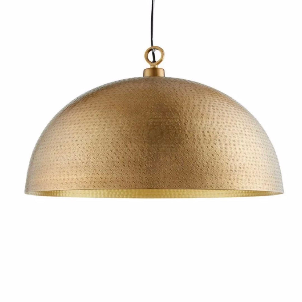 BRASS DOME CEILING LIGHT, HAMMERED GOLD  - From